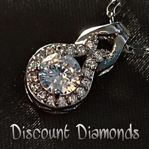 Clear White Diamond &  White Baguette Diamond Pendant Necklace on 925  Silver
